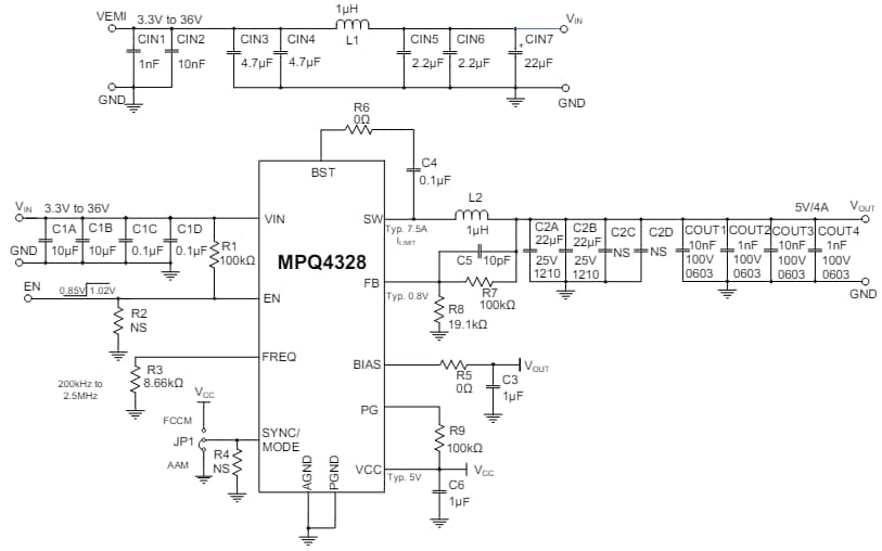 Schematic - Monolithic Power Systems (MPS) EVQ4328-R-00A Evaluation Board